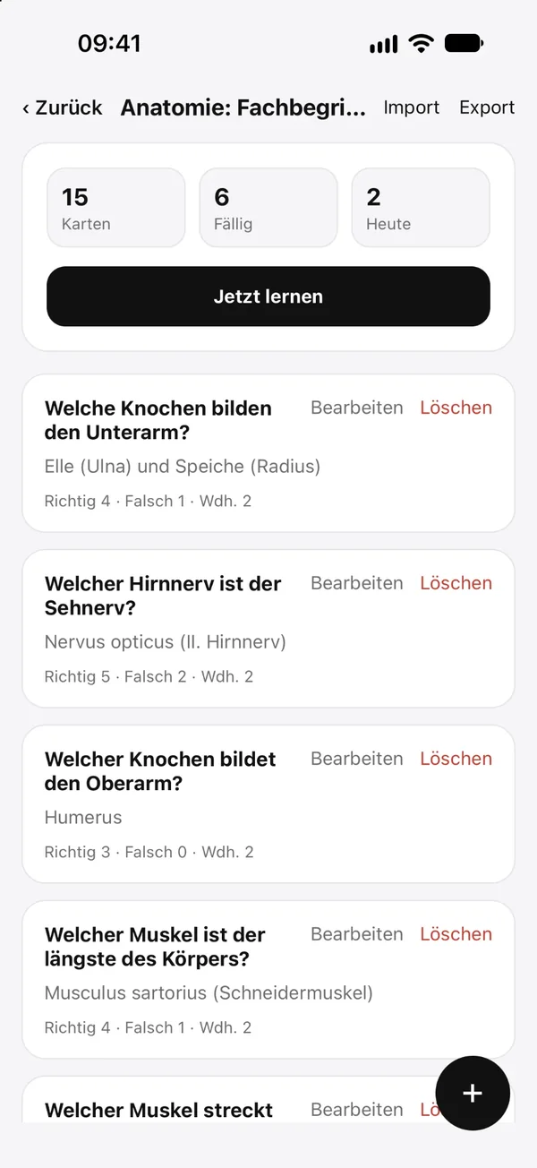 Deck „Anatomie: Fachbegriffe“ mit Kartenliste